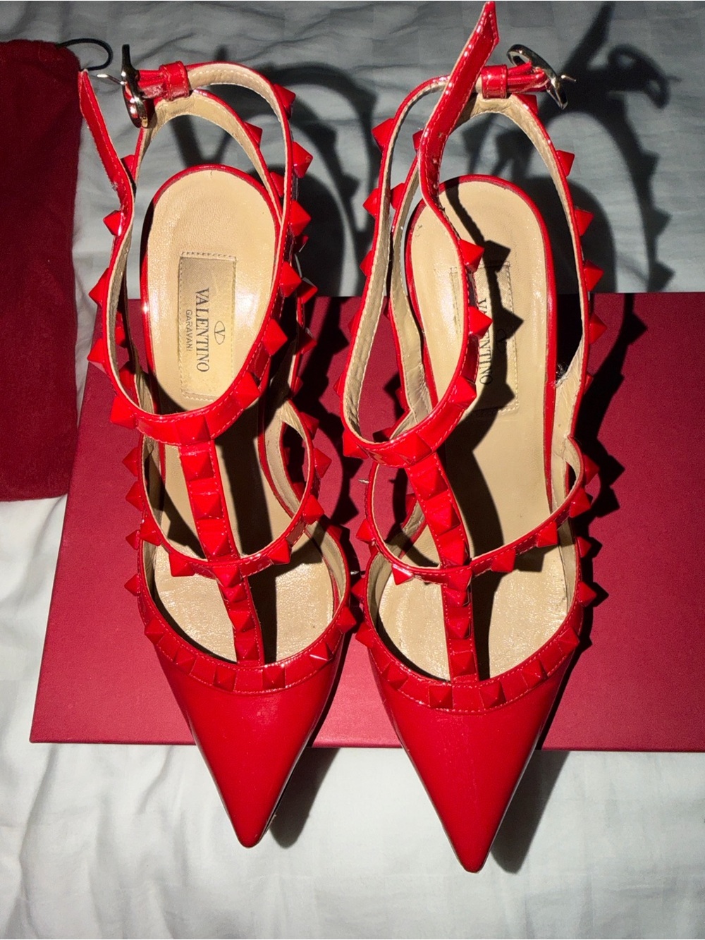 Valentino Red Patent Stud-Embellished Stiletto Heels